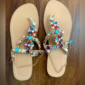 NWOT- Metal Colorful Gem Sandals 7